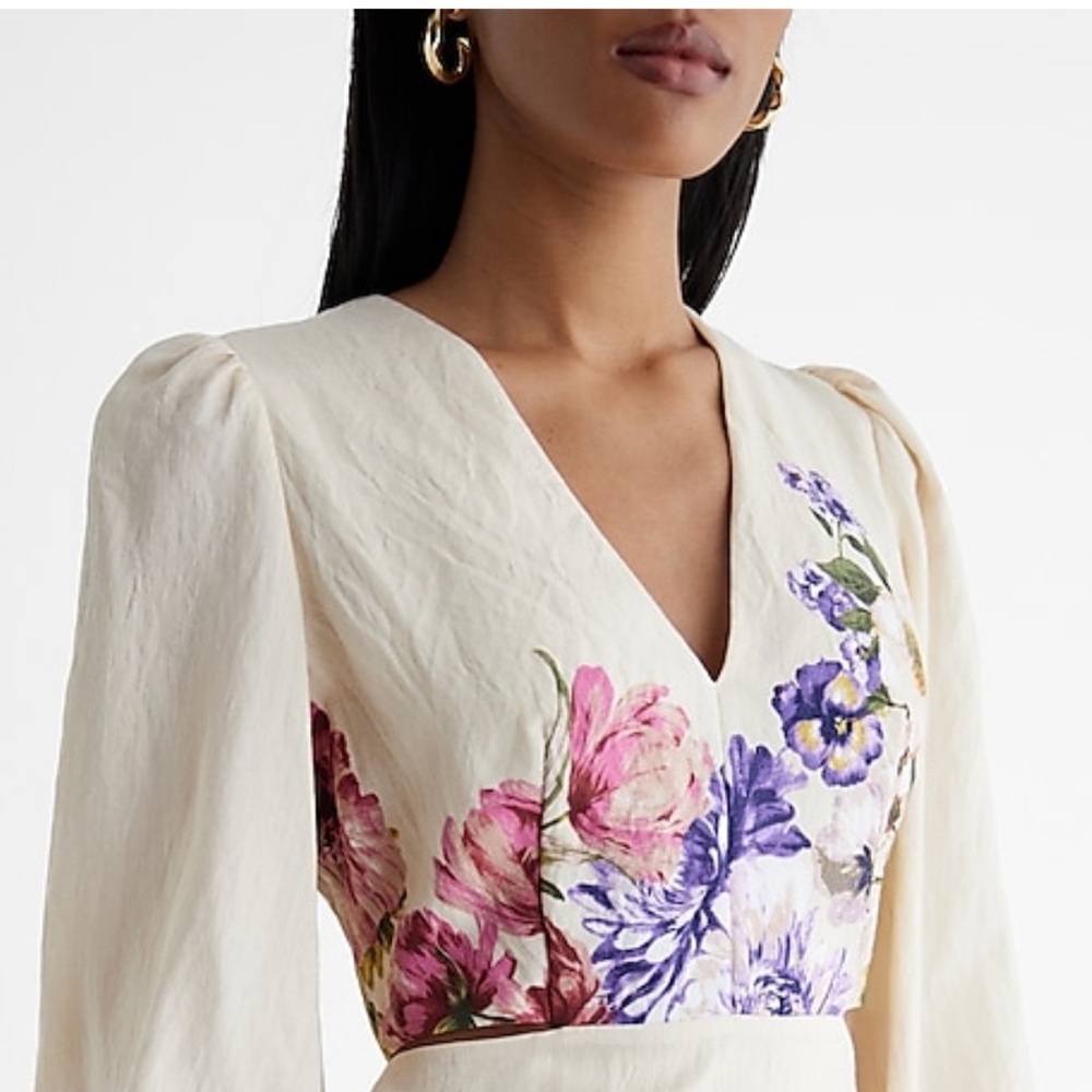 Floral V-Neck Long Puff Sleeve
Cutout Mini Dress - Picture 9 of 10